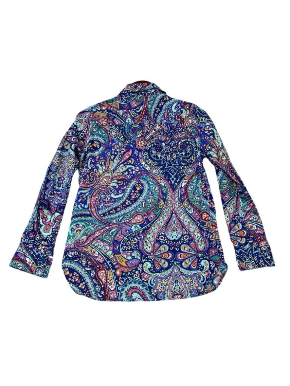 Lands' End Women's 2 Supima Cotton Paisley Pullover Henley Shirt C0790 - Picture 2 of 7